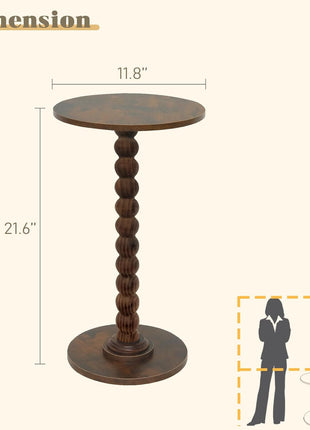 Compact Modern Round Side Table with Solid Wood Legs for Living Room, Bedroom, and Office in Rustic Brown