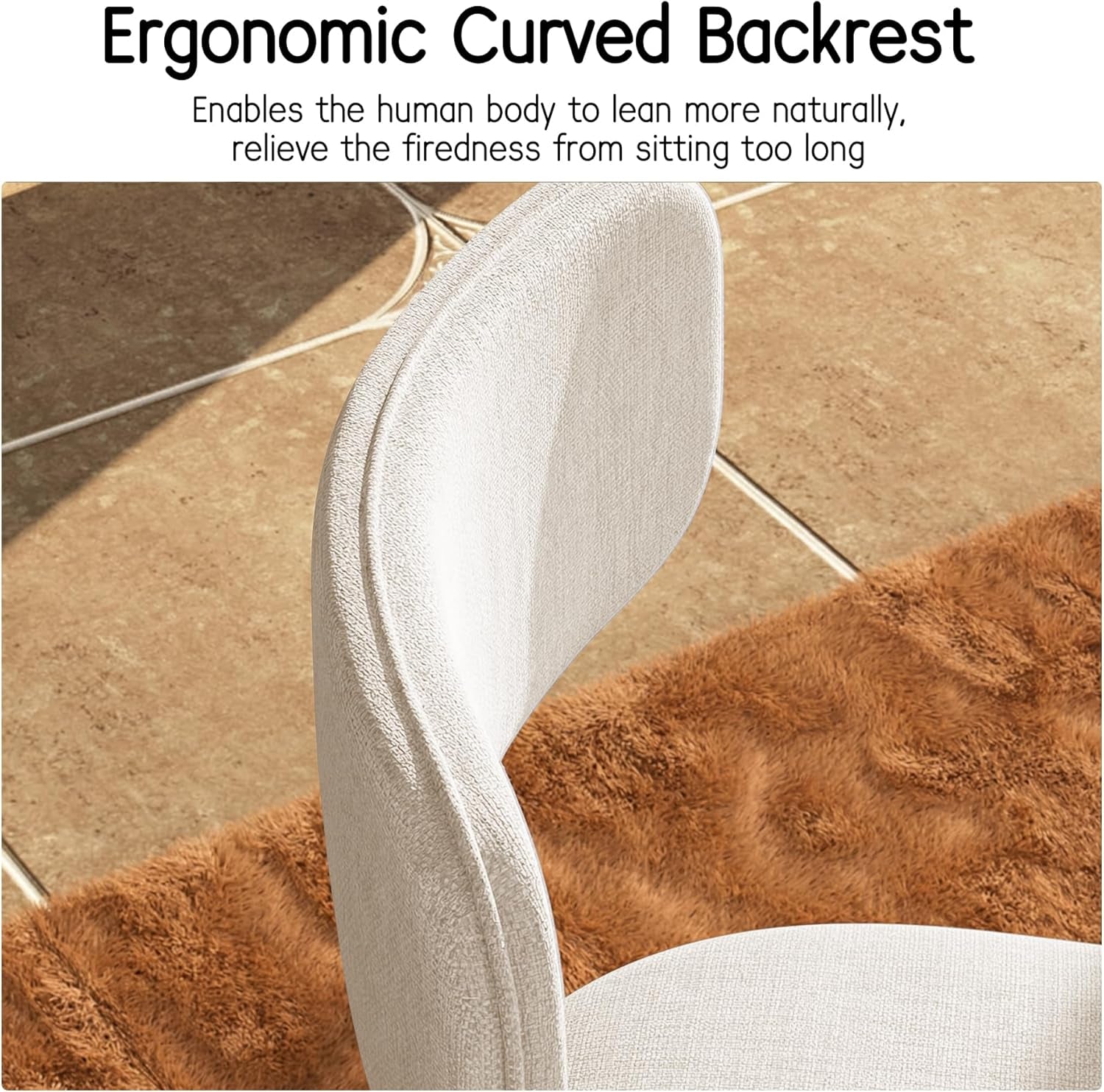 Mid Century Modern Dining Chairs Set of 4, Upholstered Dining Room Chairs with Curved Back, Linen Fabric Kitchen Chairs with Solid Wood Leg, Accent Chairs for Dining Room Kitchen, Linen Beige