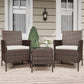 Patio Furniture Set 3 Pieces, Outdoor Patio Furniture Set with Rattan Wicker Chairs, Glass Table and Cushions for Porch, Balcony, Backyard, Garden, Poolside, Brown & Beige