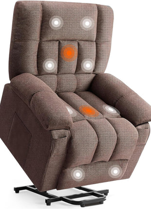 Rocker Recliner Chair with Swivel Function, Vibration Massage, and Lumbar Heating - 270° Rotating Chenille Fabric Recliner with Footrest for Living Room and Bedroom, Beige