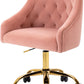 Velvet Home Office Desk Chair, Vanity Chair with Wheels Pretty Fancy Gold 360°Swivel Height Adjustable Office Chairs for Girls Home Offices, Bedrooms, Living Room (Pink)