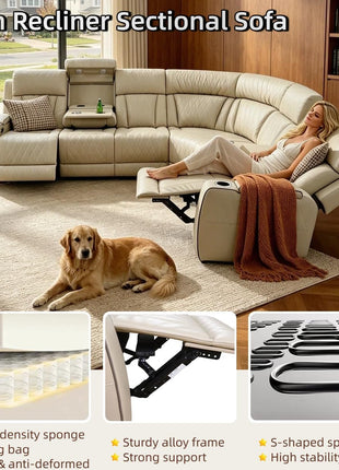 Luxury Leather Power Reclining Sectional Sofa Set with LED Lighting, USB Ports, and Storage Solutions for Modern Living Rooms and Home Theaters