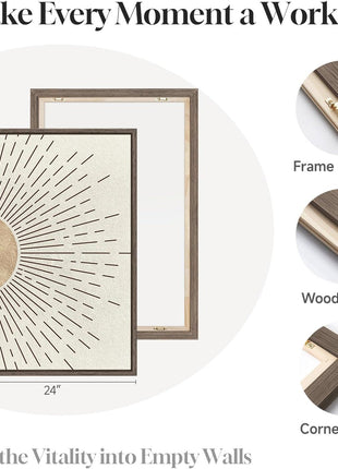 Framed Large Bohemian Neutral Abstract Wall Art Set - Black and Beige Sun and Moon Canvas Prints for Living Room, Hallway, and Office - 3-Piece Modern Minimalist Artwork (24x36 Inches)