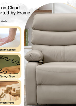 Beige Reclining Loveseat - Anti-Scratch Leather Double Recliner Sofa with Side Pocket for Living Room, RV, and Home Theater