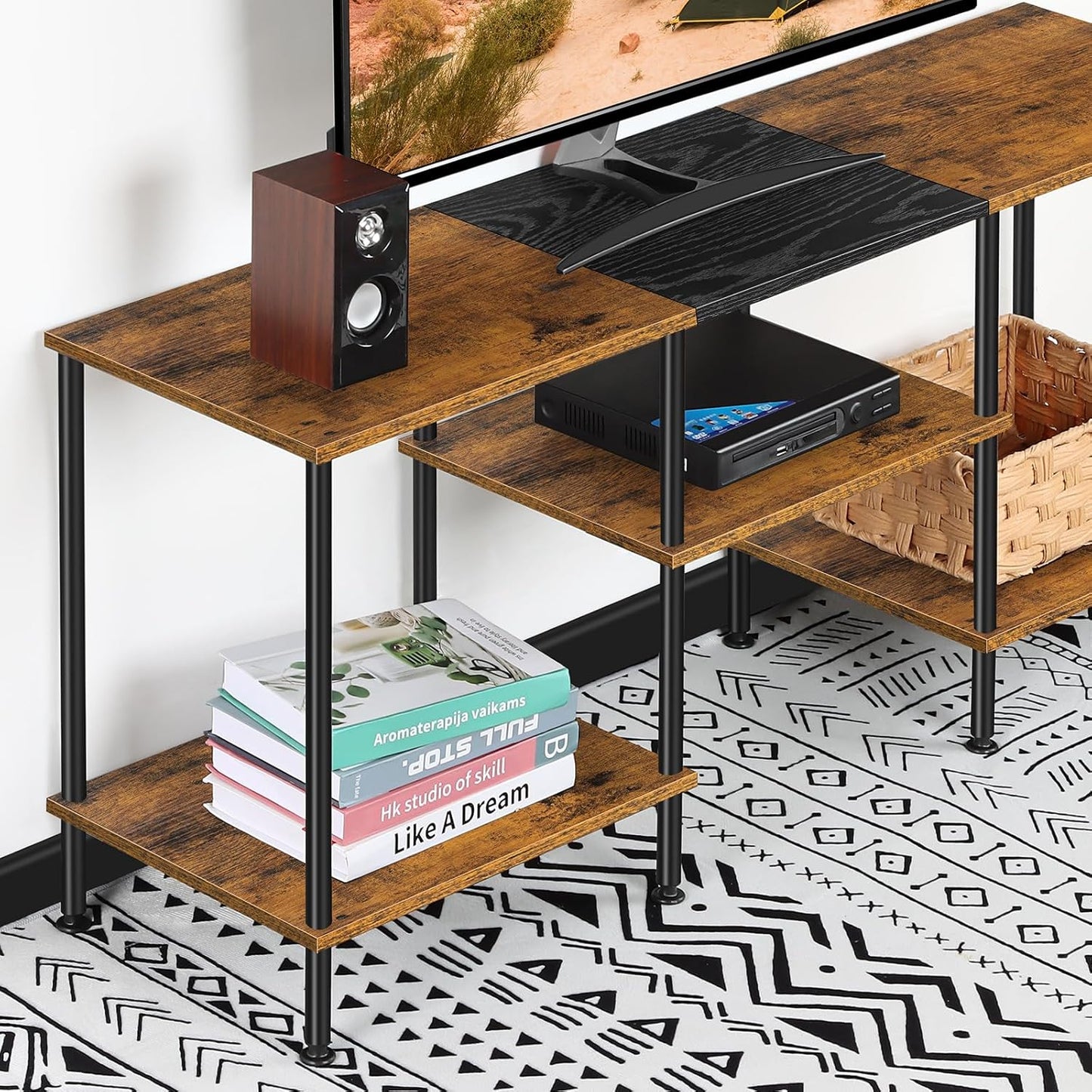 50 Inch TV Stand for Bedroom Rustic Brown TV Entertainment Center with Storage 3 Tier TV Table Stand for Living Room TV Console Table for 50 43 40 32 Inch TV