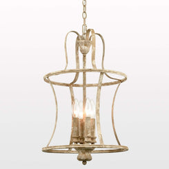 French Country Lantern Chandelier 4-Light Distressed White Pendant Light Fixtures with Chain Modern Farmhouse Lantern Pendant Lighting for Kitchen Island Dining Room