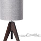 Boho Small Table Lamp, Walnut Color Wooden Tripod Bedside Lamp, Farmhouse Nightstand Lamp for Nursery, Bedroom, Office, Kid Room, Living Room, Grey Linen Lampshade, E26 Socket, 14.2 Inch