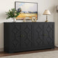 Sideboard Buffet Cabinet, 56" Modern Credenza with 4 Doors and Adjustable Shelves, Wood Accent Cabinet Console Media for Entryway, Living Room, Kitchen, Satin Black
