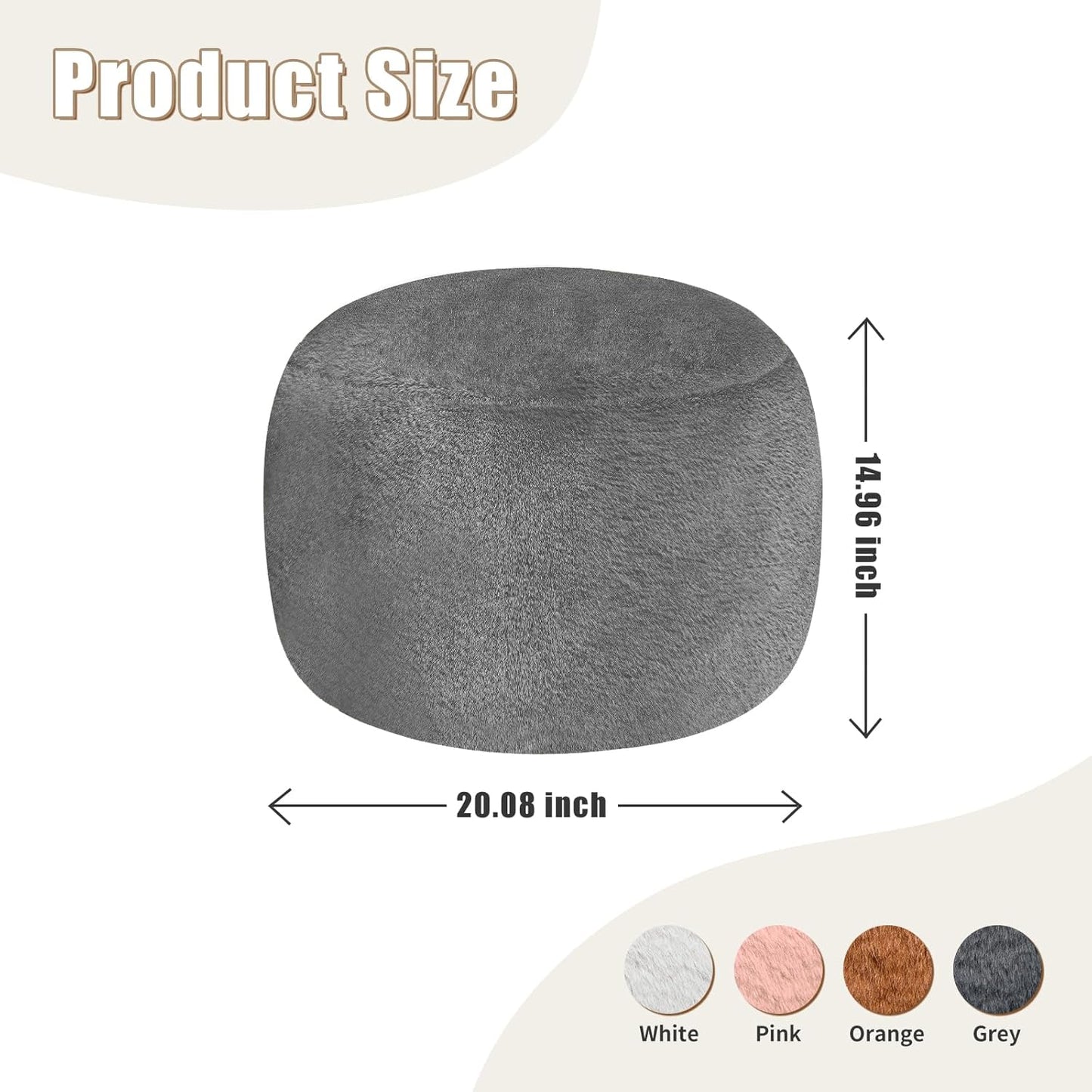 Round Stuffed Pouf Ottoman for Foot Rest, a round Modern Foam Filled Poufs, Floor Chair for Living Room, Nursery, Dorm, a Soft Modern Foot Stool Perfect to Rest Your Feet (Grey, 20Inch)