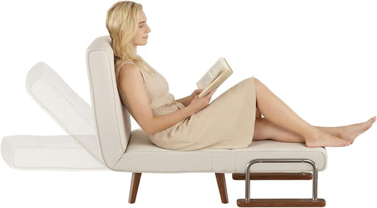 SUIYIMU Folding Chair Bed, 3-In-1 Convertible Sleeper Chair Bed, Futon Chair with 6-Level Adjustable Backrest for Guest Room Apartment Dorm, Cream Beige-Walnut