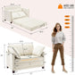 51" Loveseat Sleeper Sofa Bed, Chenille Convertible Floor Sofa Bed for Small Spaces, Folding Couch Bed with Deep Seat, 2 Pillows & Solid Frame, Pull Out Floor Couch for Living Room, Beige
