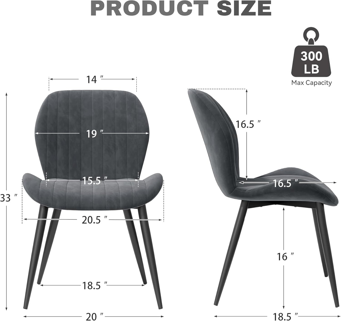 Dining Chairs Set of 4 Modern Velvet Dining Room Chairs Upholstered Dining Chairs with Thick Cushions Metal Legs Armless Back Chair for Kitchen and Living Room Dark Gray