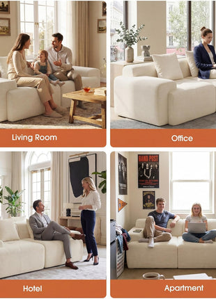 83.5" Boneless Loveseat Sofa - Cloud Comfy Modular Couch with 30" Deep Seat for Living Spaces - Easy Setup (Beige) | Includes 11.8" Thick Backrest, 2 Pillows, Durable Fabric, 15.4" Wide Armrests, and Non-Slip Base