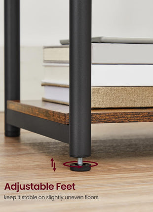 Set of 2 Rustic Brown and Black End Tables with Charging Station, Nightstands Featuring Outlets and USB Ports, Ideal for Living Room and Bedroom with Storage Shelf