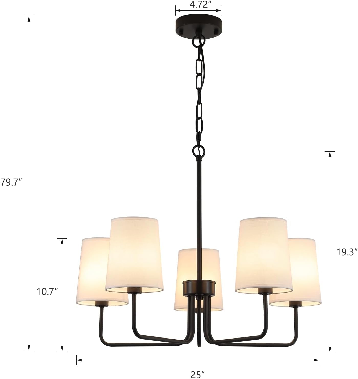 Farmhouse Chandelier, Matte Black with White Fabric Shade, Farmhouse Linear Island Lighting Fixture for Kitchen, Dining Room (5-Light Matte Black with Fabric Shades)