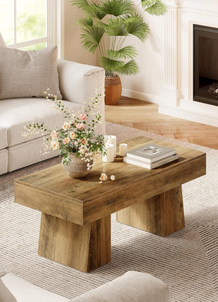 Farmhouse Rectangular Coffee Table - 47-Inch Wooden Accent Table with Sturdy Base for Modern Living Room (Rustic Brown)