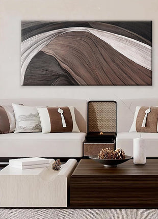 Contemporary Abstract Canvas Artwork - Brown and Black & White Wall Decor for Living Spaces and Hospitality, 24x48 Inches