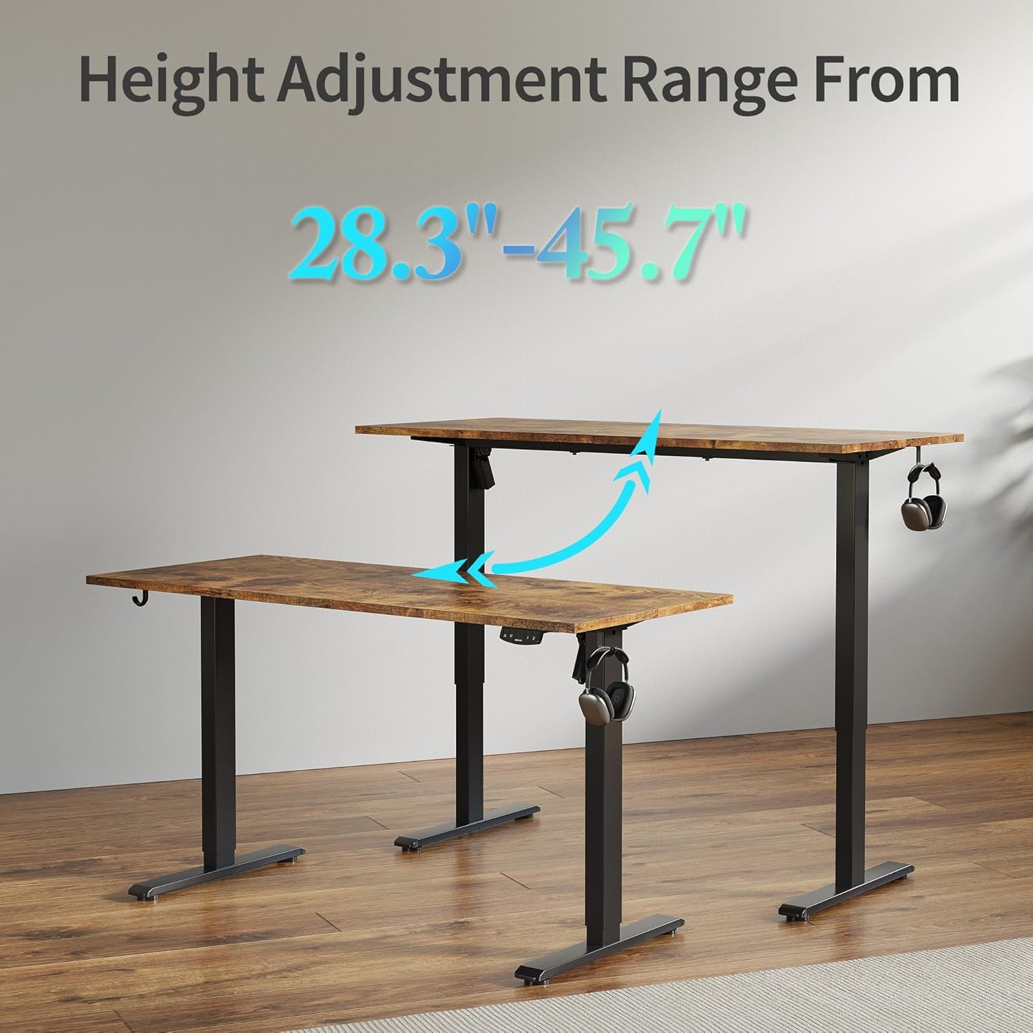 Electric Standing Desk, 48 X 24 Inches Height Adjustable Desk, Sit Stand up for Work Office Home, Ergonomic Rising Computer Table with Memory Preset, Rustic Brown