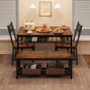 Dining Table Set for 4 with Bench and Chairs, 4-Piece Kitchen Table Set with Storage – Space-Saving Dining Table for Apartments and Dining Rooms, Brown