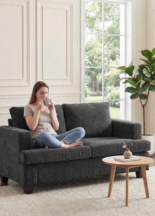 Deep Seat Loveseat and 3-Seater Sofa Set, 89" Couch for Living Room, 2-Piece Sleeper Sofa in Dark Grey Chenille for Apartments