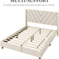 Queen Bed Frame Upholstered Platform Bed with Wing Side/Wooden Slat Support/Tufted Headboard with Wing Side/Mattress Foundation/No Box Spring Needed,Beige Queen Bed