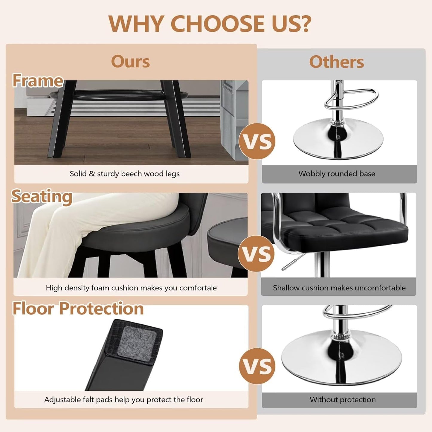 Bar Stools Set of 2, PU Leather Barstools, 26 Inch Upholstered Counter Stools with Backrest and Footrest, Swivel Counter Height Barstools for Kitchen Island Home Bar Dark Gray