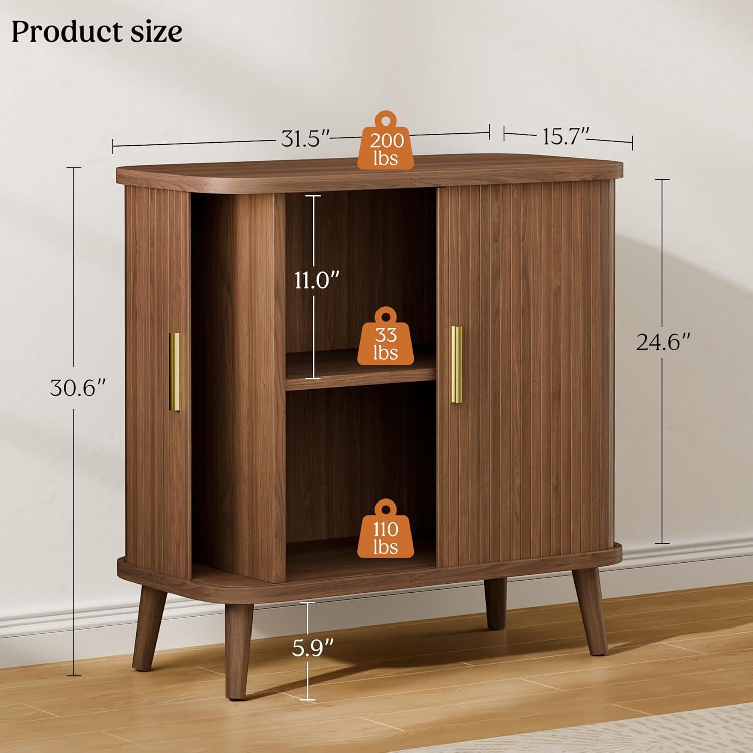 Walnut Buffet Cabinet, Sideboard Buffet Storage Cabinet with Rolling & Sliding Doors, Modern Bar Cabinet for Kitchen & Dining Room