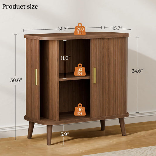 Walnut Buffet Cabinet, Sideboard Buffet Storage Cabinet with Rolling & Sliding Doors, Modern Bar Cabinet for Kitchen & Dining Room