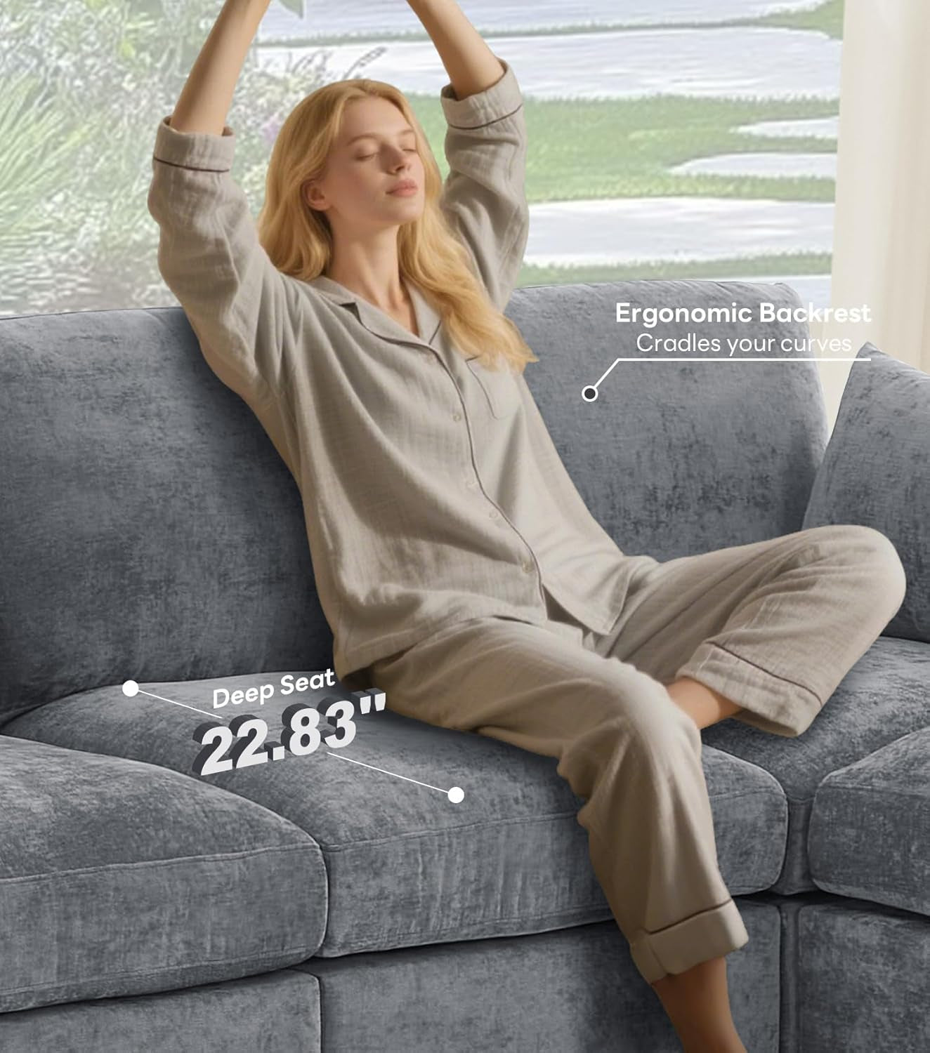 Modular Sectional Couch 8 Seat, Cloud Sofa for Living Room,Chenille Sofa Set with Ottoman, Grey