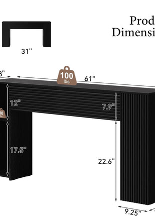 61-Inch Fluted Long Console Table - Wooden Rectangular Sofa Table with Dual Hidden Storage Cabinets for Entryway, Hallway, Living Room, and Foyer in Black