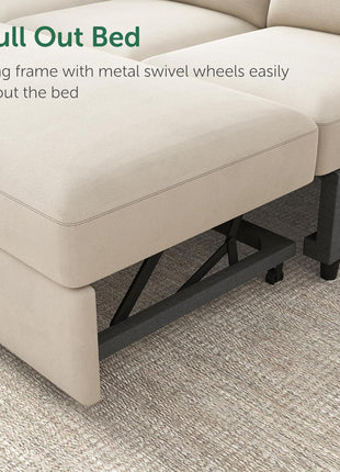 Elegant U-Shaped Sectional Sofa with Pull-Out Bed and Storage in Velvet Beige