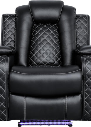 Leather Power Recliner Sofa Set - 3-Piece Home Theater Seating with Loveseat, Chair, Coffee Table, Reading Light, and Cup Holders for Living Room
