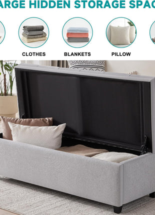 50-Inch Modern Tufted Storage Ottoman Bench in Light Gray for Living Room and Bedroom
