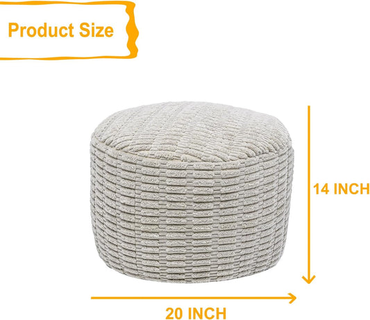 round Ottoman Pouf Ottoman Foot Stool Seat Faux Fur Bean Bag Foot Rest Floor Chair Leg Rest for Living Room, Bedroom or Wedding Gifts 20X20X14 Inches (Light Gray)