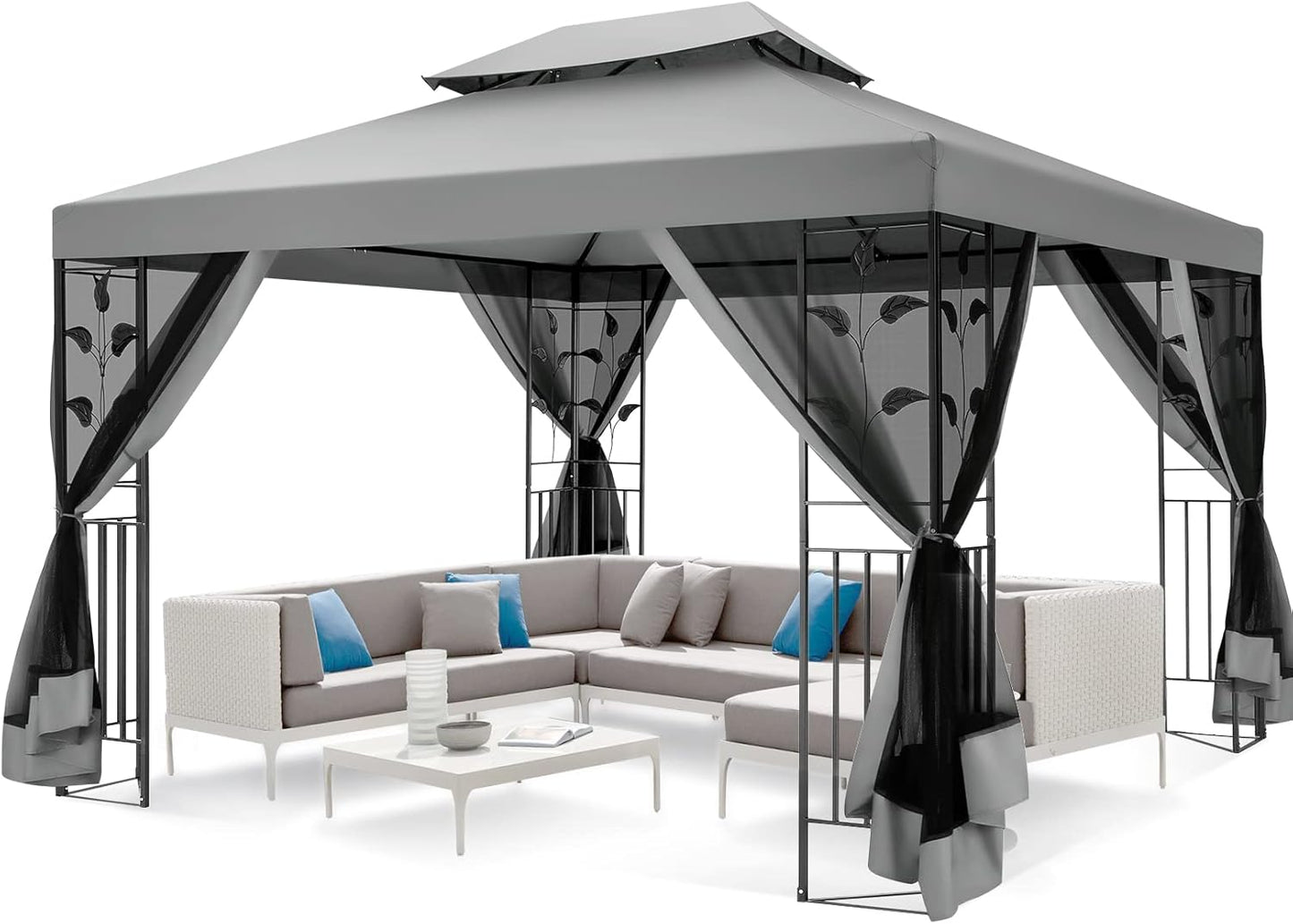 Gazebo 10X13 Heavy Duty Gazebos with Improved Nettings Outdoor Gazebo Double Roof Patio Gazebos with Metal Steel Frame Outdoor Canopy for Patio, Deck, Backyard (Gray)