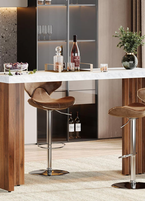 55.12-Inch Contemporary Counter Height Bar Table with Faux Marble Top, Rectangular Design for Kitchen, Dining Room, Living Room, Balcony, and Basement in Walnut and White