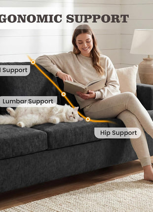 Deep Seat Loveseat and 3-Seater Sofa Set, 89" Couch for Living Room, 2-Piece Sleeper Sofa in Dark Grey Chenille for Apartments