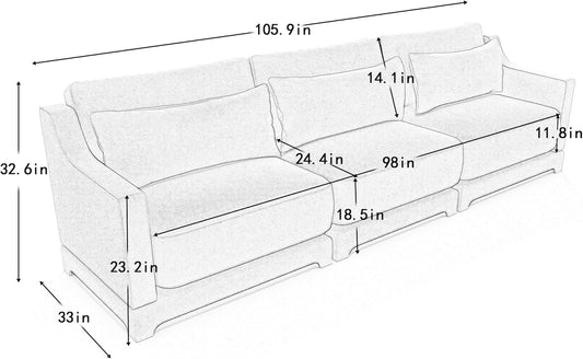 Modular Sectional Sofa Set, Optional 2-4 Seater with Lumbar Pillows & 0-2 Ottomans, Chenille Fabric, Ergonomic, Easy Assembly for Living Room/Bedroom/Reading Nook (3 Seat,Beige)