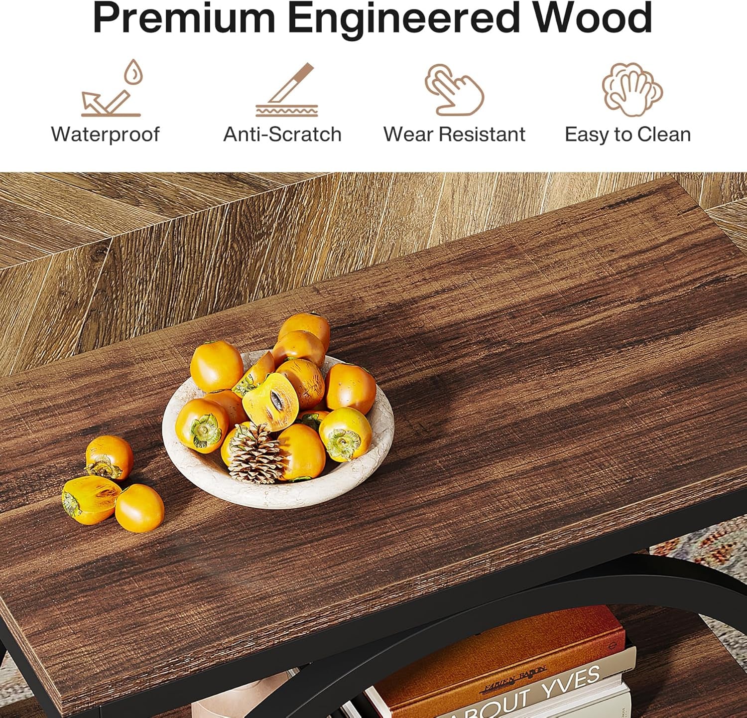 End Table, Narrow End Table with 3 Storage Shelves, Wood Side Table with Black Metal Frames, Industrial Small Sofa Side Table for Living Room, Slim Nightstand and Bedside Table for Bedroom