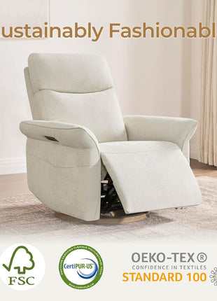 Electric Triple-Motor Power Recliner Chair with Swivel Glider, Adjustable Headrest and Lumbar Support, GREENGARD Gold Certified, Solid Wood Base, Linen Upholstery