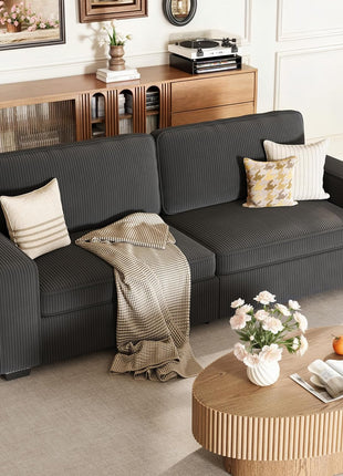 86'' Modern Loveseat Sofa for Living Room, Comfortable Couch with Removable Cover, Wide Armrests, Easy Assembly, Corduroy Design for Small Spaces, Bedroom, Apartment, Dark Gray