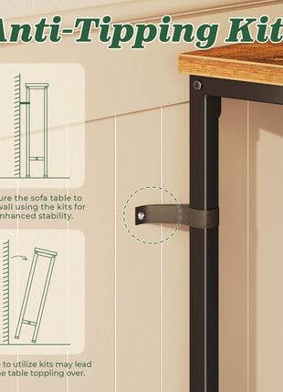78.8-Inch Rustic Brown Narrow Console Table with Built-In Charging Station for Living Room and Entryway
