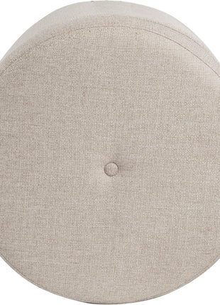 Upholstered Round Storage Ottoman with Nailhead Trim in Light Brown Fabric for Living Room and Bedroom