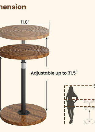 Adjustable-Height Round Side Table with Weighted Base, Versatile Cocktail and Accent Table for Living Spaces, Walnut Finish