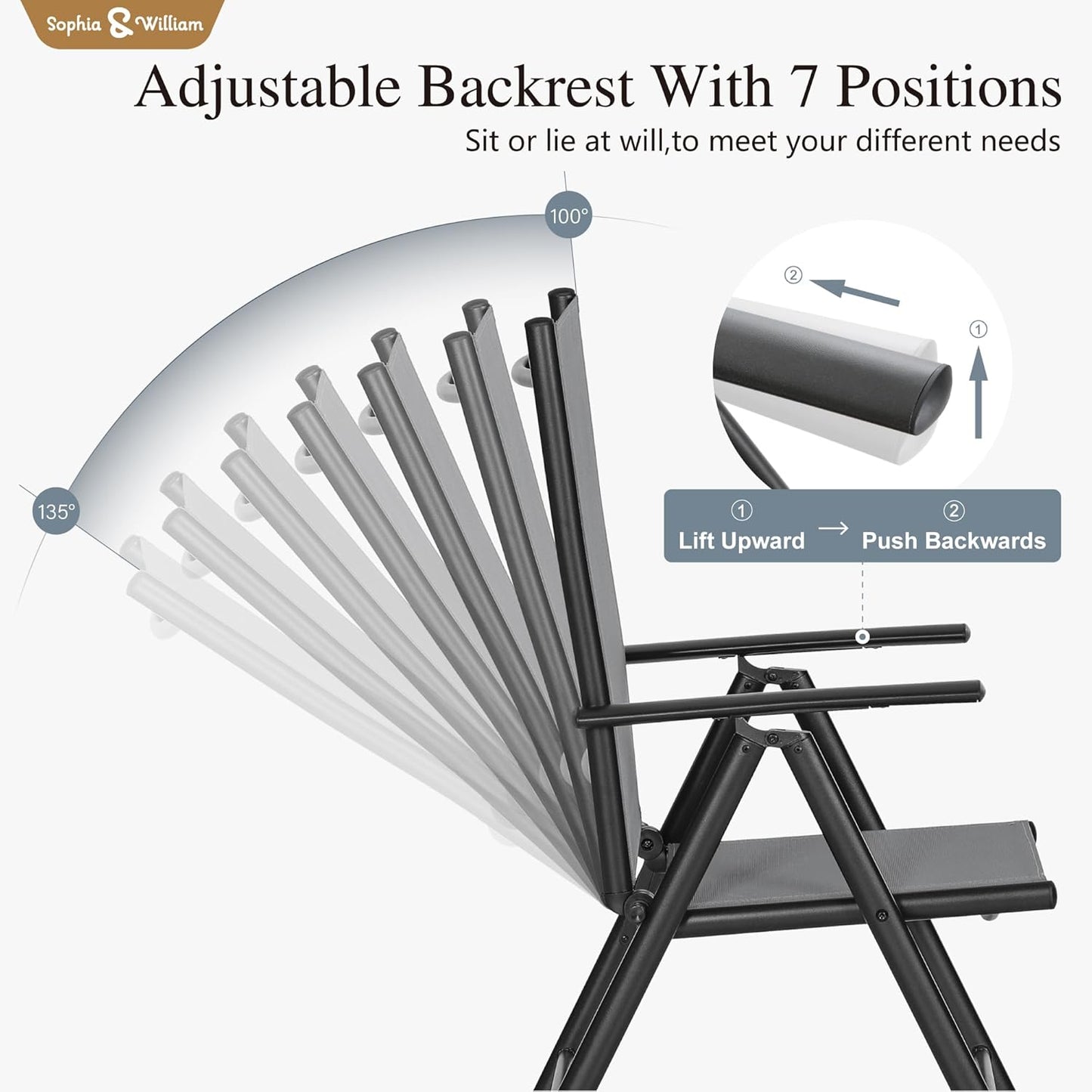 7 Pieces Patio Dining Set with 13Ft Beige Umbrella, Folding Outdoor Dining Chairs for 6, Rectangular Metal Patio Table and Sling Chairs Set, Grey