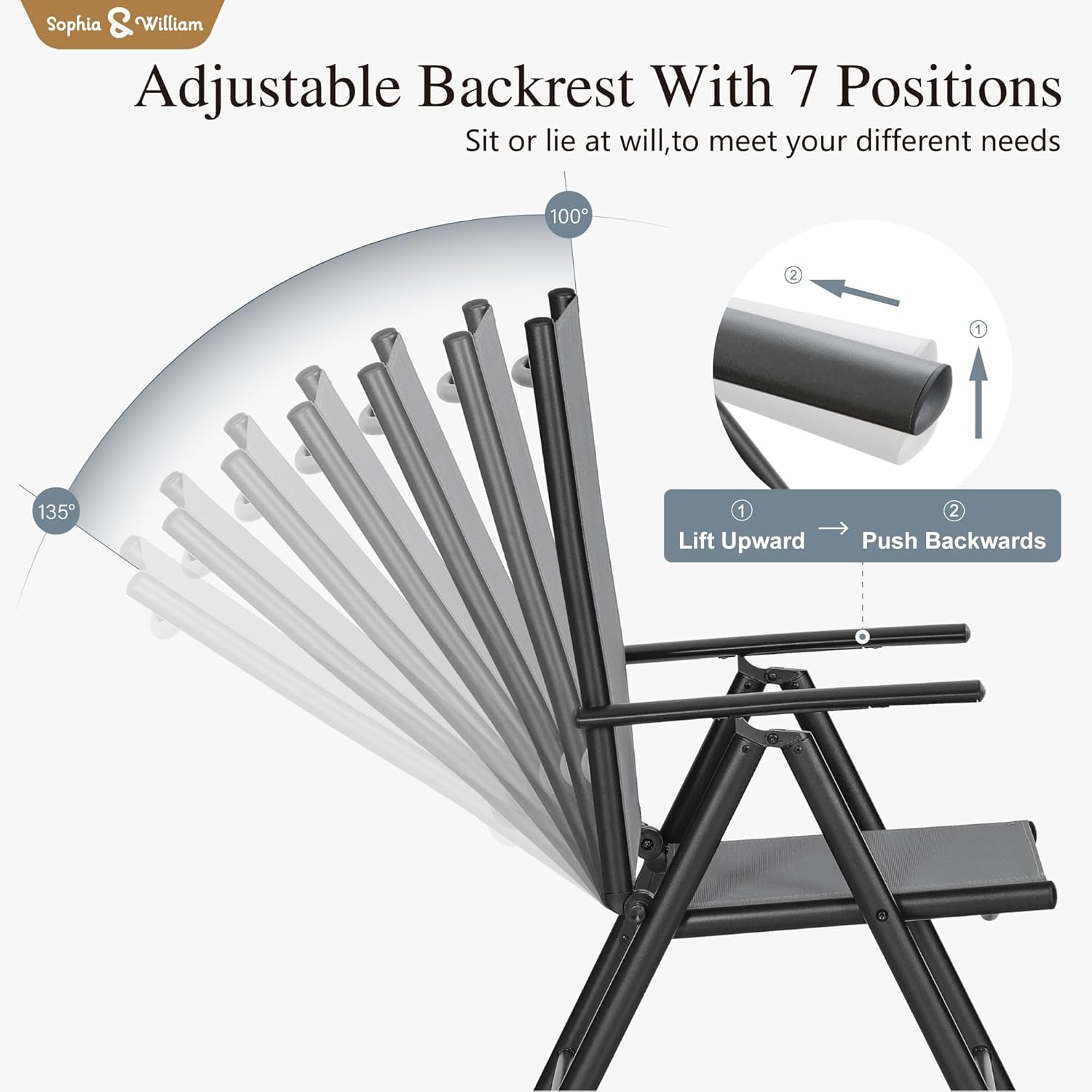 7 Pieces Patio Dining Set with 13Ft Beige Umbrella, Folding Outdoor Dining Chairs for 6, Rectangular Metal Patio Table and Sling Chairs Set, Grey