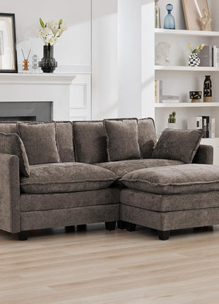 76'' Modular Chenille Deep Seat Loveseat Sofa with Movable Ottoman - Elegant Design for Small Spaces