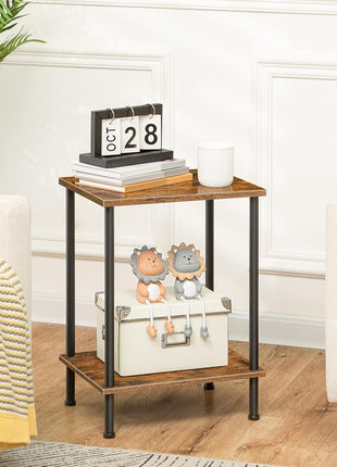 Rustic Brown End Table with Dual Storage Shelves, Compact Nightstand for Living Room and Bedroom, Sturdy Frame, Effortless Assembly