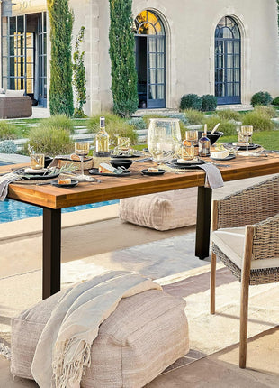 Acacia Wood Dining Table for Six with Iron Legs, Sandblasted Finish, Natural Stain, Rustic Metal Accents - 69 x 33 x 30 Inches (Natural)