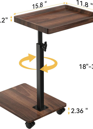 Adjustable Height C-Shaped End Table with 360° Swivel Functionality, Perfect for Compact Living Areas - Walnut Brown Finish